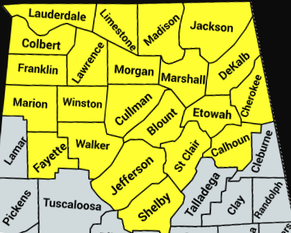 Northern Alabama county map